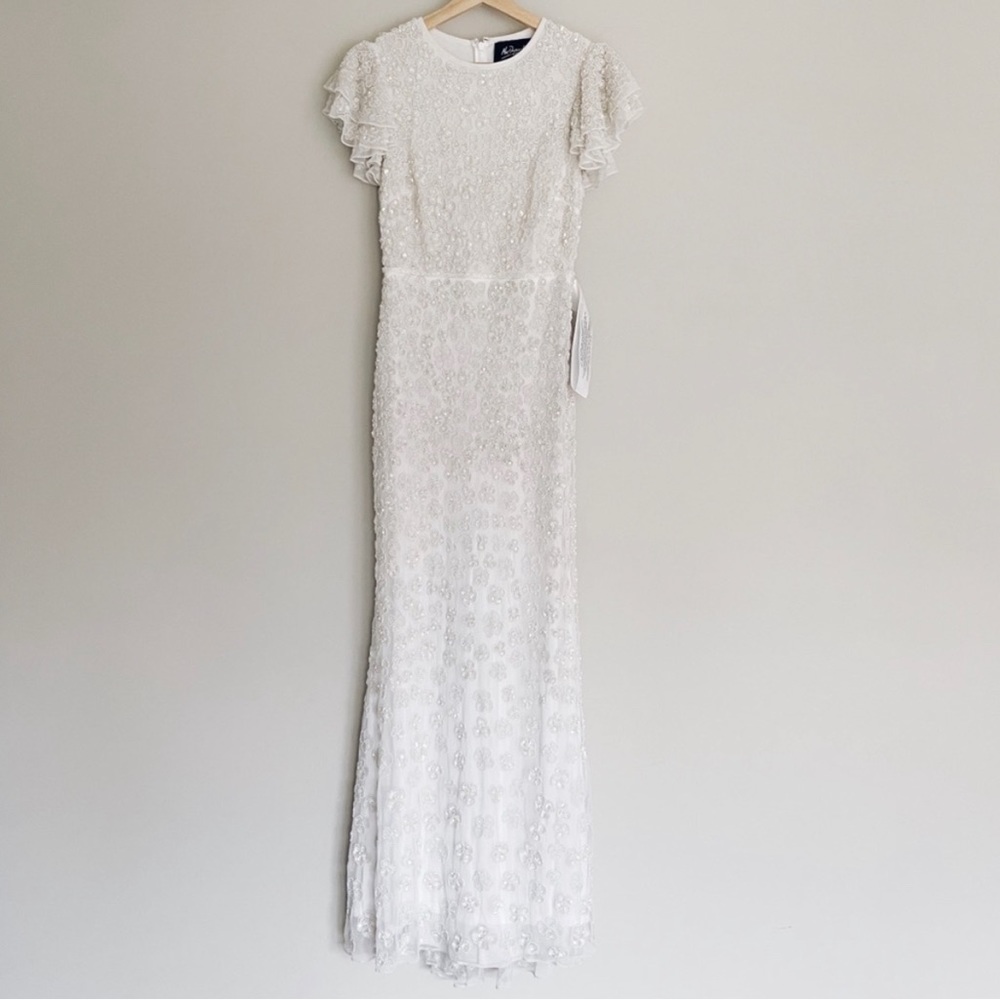 Mac Duggal White Flutter sleeve Dress